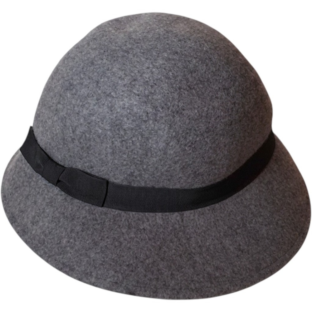 Croft & Barrow Womens Grey 100% Wool Cloche Hat Black Ribbon Bow Trim Vintage